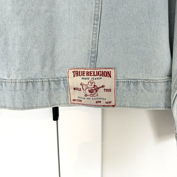 True Religion Jesse Trucker Light Blossom Wash Denim Jean Jacket S NEW Logo Flap - Picture 6 of 8
